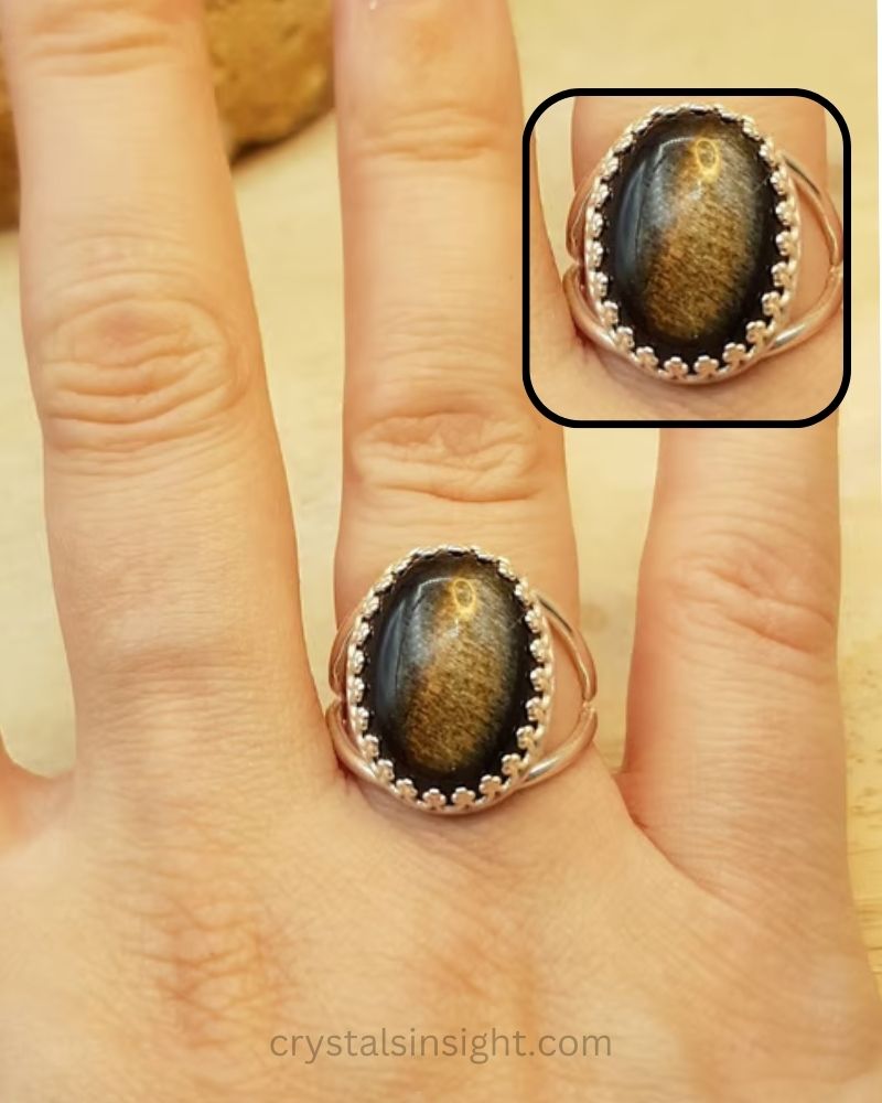 Golden Sheen Obsidian Ring