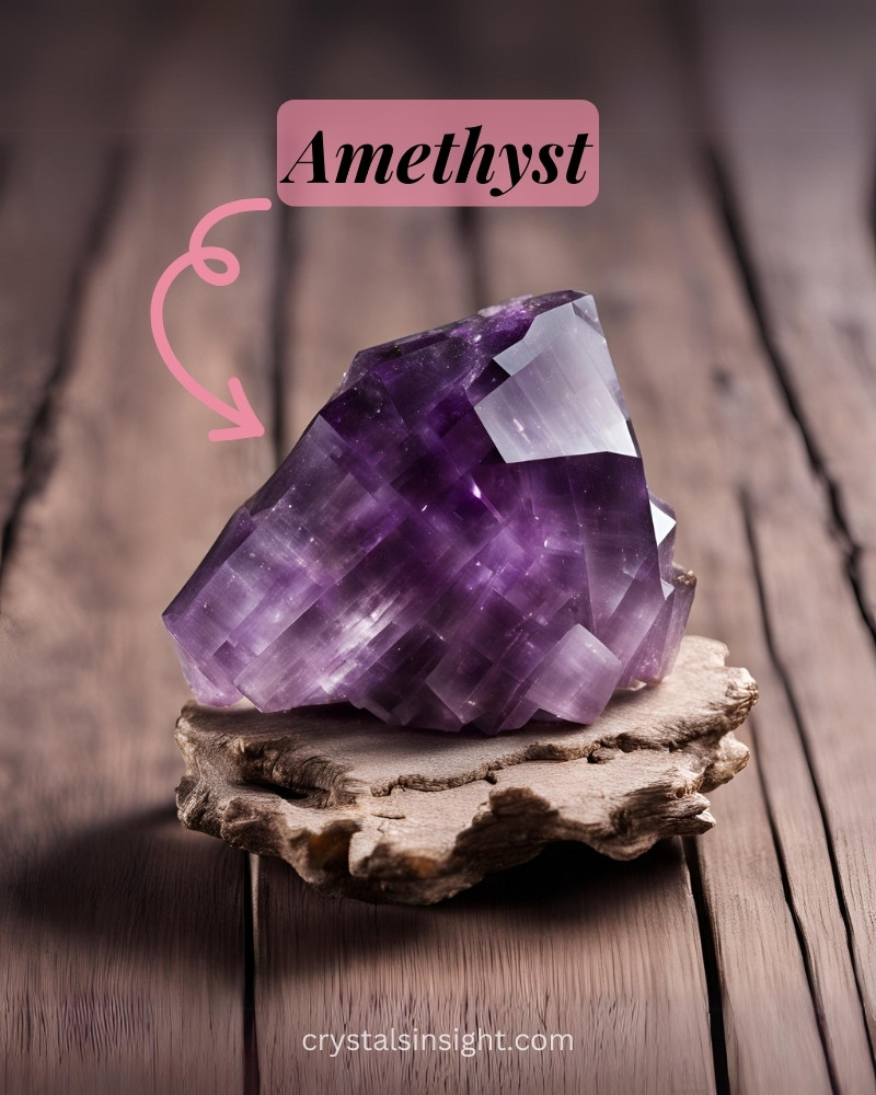 Amethyst on wood 