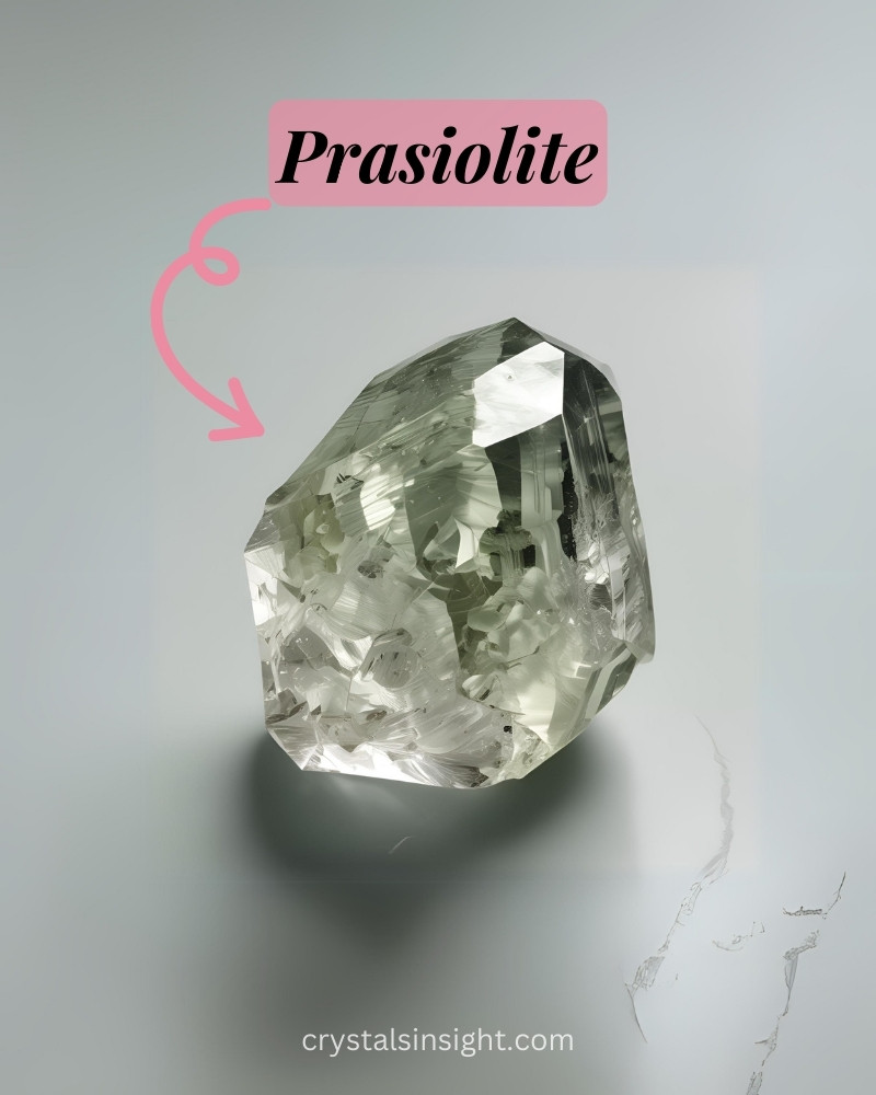 Prasiolite crystal with grey background